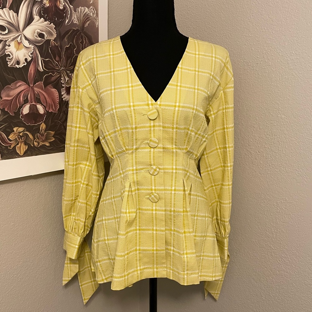 Pearl By Lela Rose Plaid Seersucker Full Sleeve Top in Sunflower - Picture 3 of 10